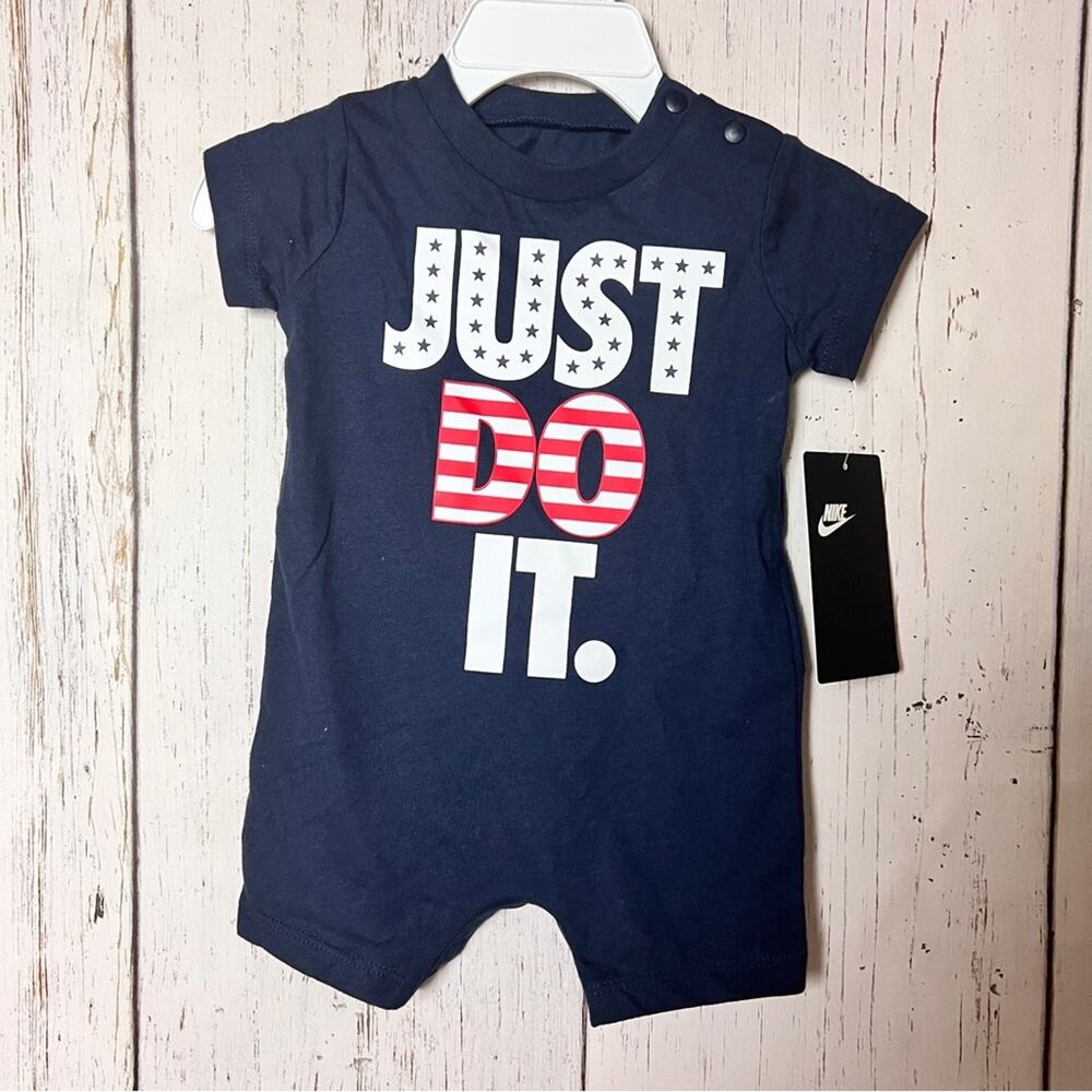 Nike Baby Athletic Sporty Short Sleeve JUST DO IT Graphic  Snap One Piece Sz 3M